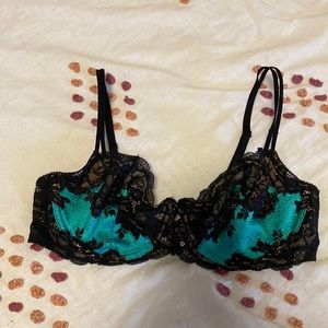 black and blue lacy bra